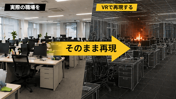 現実の職場と3D再現の比較